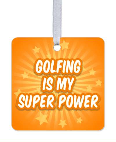 golfing is my super power orange starburst rays stickers, magnet