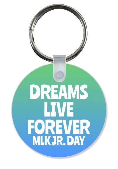 gradient mlk jr day dreams live forever green blue stickers, magnet
