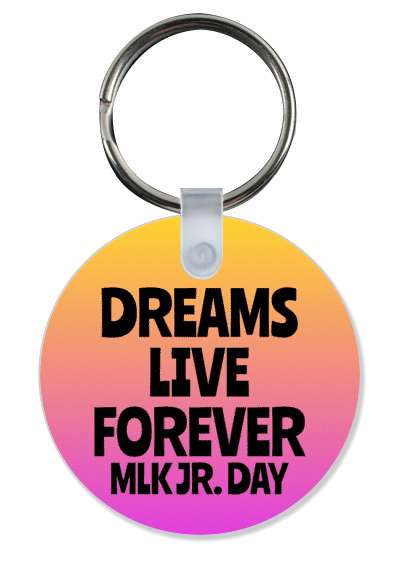 gradient mlk jr day dreams live forever orange magenta stickers, magnet