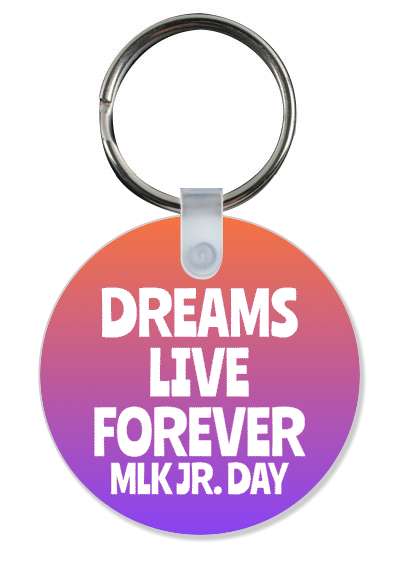 gradient mlk jr day dreams live forever orange purple stickers, magnet