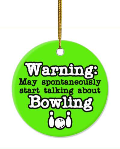 green danger symbol warning may spontaneously start talking about bowling ball pins stickers, magnet