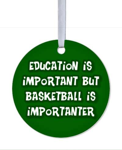 green funny joke education is important but basketball is importanter word play stickers, magnet