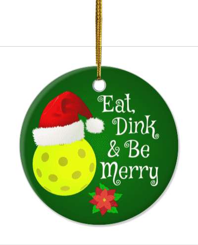 green gradient eat dink and be merry pickleball christmas wordplay stickers, magnet
