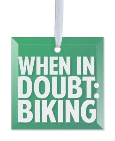 green gradient white when in doubt biking stickers, magnet