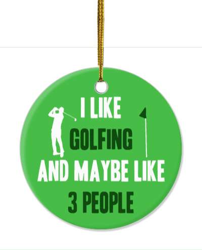 green i like golfing and maybe like three people golfer silhouette flag stickers, magnet