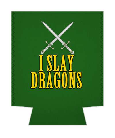 green i slay dragons crossed swords stickers, magnet
