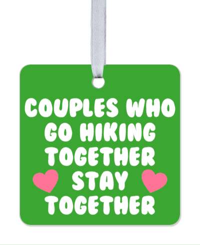 green pink white couples who go hiking together stay together hearts stickers, magnet
