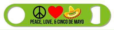 green symbols peace love and cinco de mayo sombrero stickers, magnet
