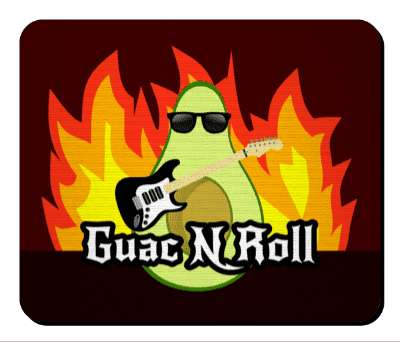 guac and roll electric guitar avocado rock star with flames stickers, magnet