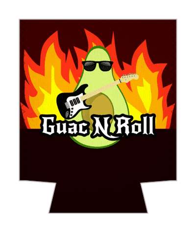 guac and roll rock and roll guacamole avacado guitar flames pun stickers, magnet