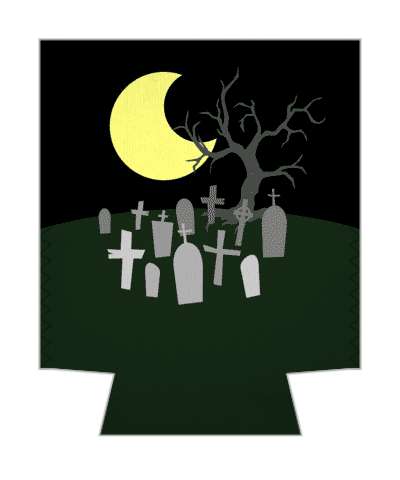 halloween landscape yellow moon black tombstones graveyard stickers, magnet