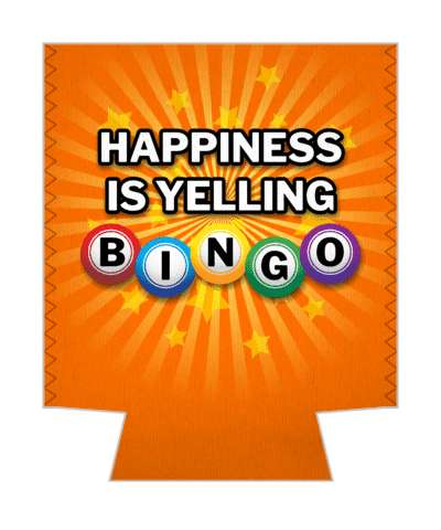 happiness is yelling bingo star burst orange stickers, magnet