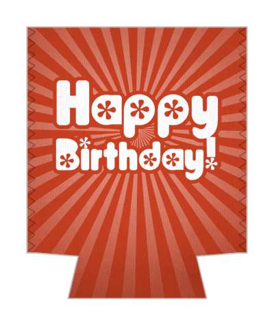happy birthday 60s flowers font bubble red rays stickers, magnet