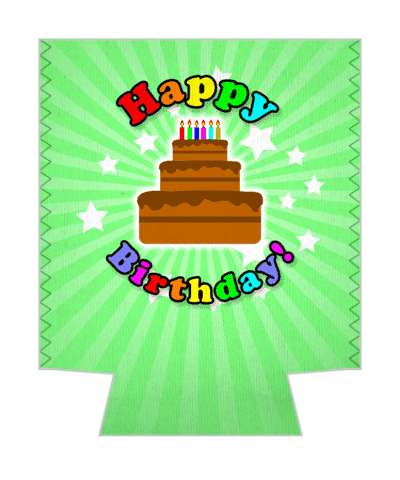 happy birthday candles cake green rays rainbow stickers, magnet