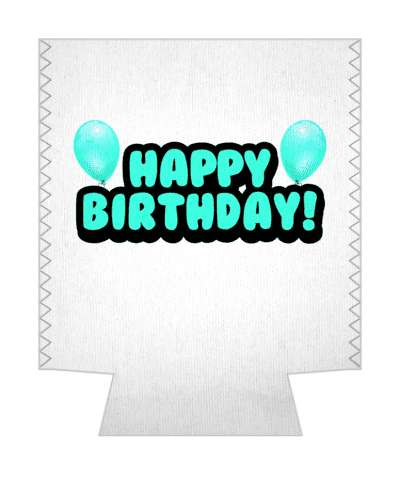 happy birthday cartoon fun balloons white aqua stickers, magnet