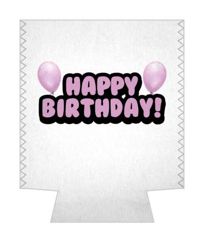 happy birthday cartoon fun balloons white lilac stickers, magnet
