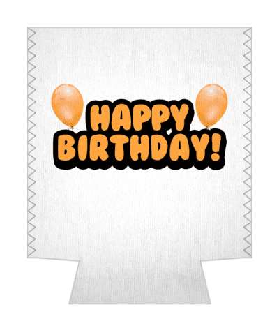 happy birthday cartoon fun balloons white orange stickers, magnet