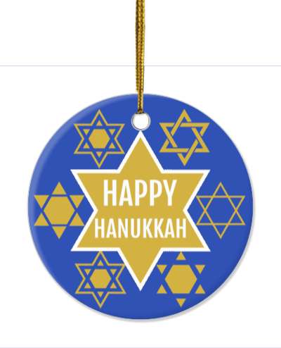 happy hanukkah deep blue gold white star of david stickers, magnet