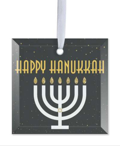happy hanukkah menorah classic gold black stickers, magnet