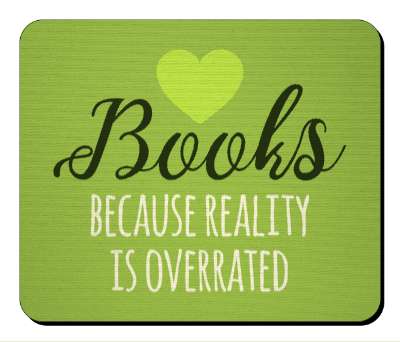 heart books because reality is overrated cute green stickers, magnet