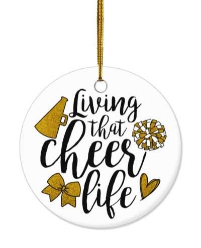 heart ribbon white living that cheer life pom pom bullhorn stickers, magnet