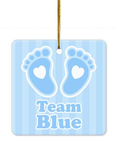 hearts team blue stripes baby footprints stickers, magnet