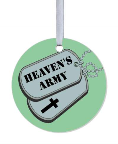 heavens army christian cross jesus dogtag green stickers, magnet