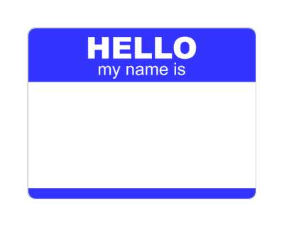 hello my name is nametag fill in blue stickers, magnet