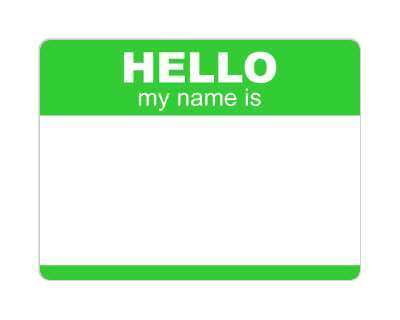hello my name is nametag fill in green stickers, magnet
