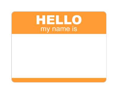 hello my name is nametag fill in orange stickers, magnet