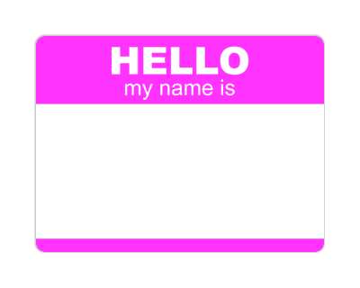 hello my name is nametag fill in purple stickers, magnet