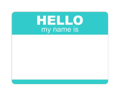 hello my name is nametag fill in teal stickers, magnet