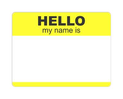 hello my name is nametag fill in yellow stickers, magnet