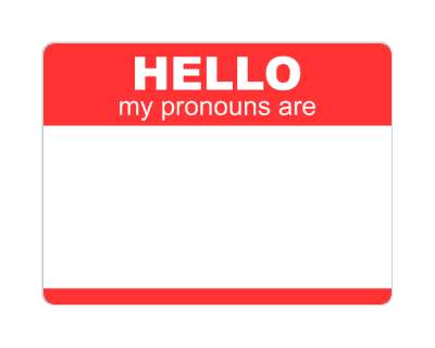 hello my pronouns are name tag red stickers, magnet