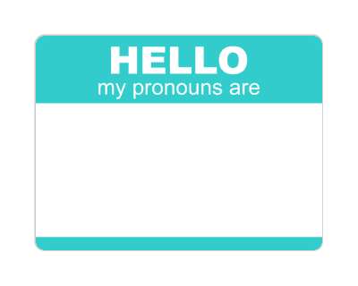 hello my pronouns are name tag teal stickers, magnet