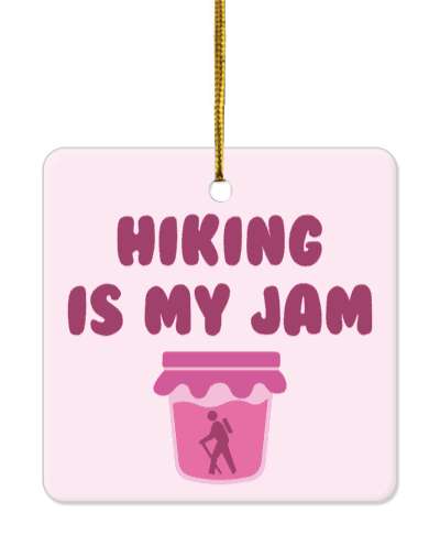 hiking is my jam wordplay funny hiker silhouette symbol in jar stickers, magnet