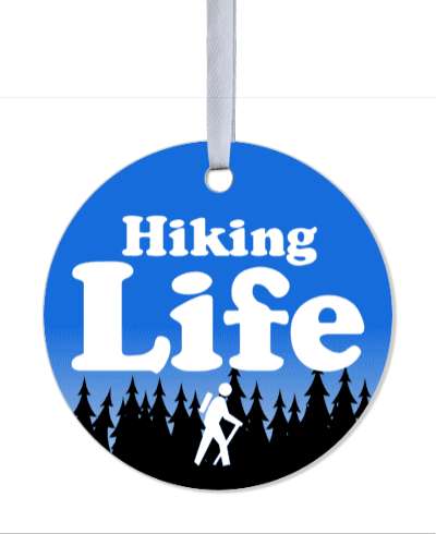 hiking life hiker blue black forest silhouette stickers, magnet