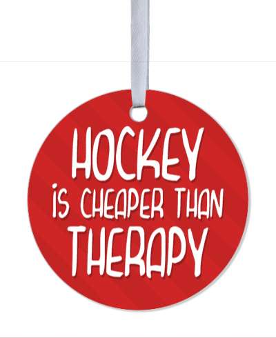 hockey is cheaper than therapy diagonal red stickers, magnet