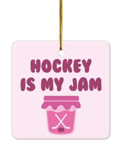 hockey is my jam wordplay crossed sticks puck in jar stickers, magnet