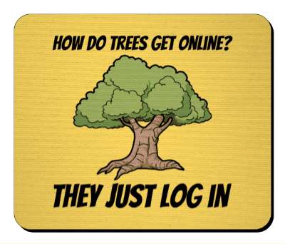 how do trees get online they just log in funny nature humor orange stickers, magnet