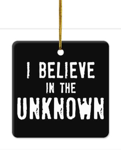 i believe in the unknown stamped white black stickers, magnet