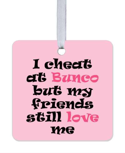 i cheat at bunco but my friends still love me black pink stickers, magnet