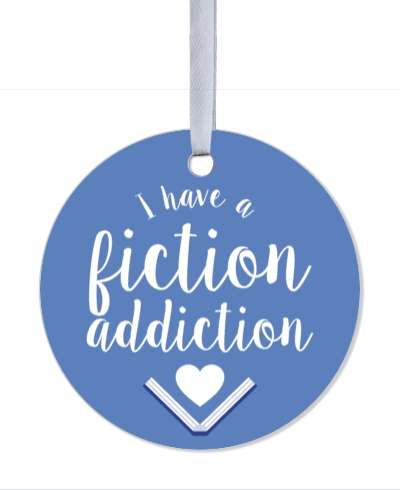 i have a fiction addiction book fan open book white heart stickers, magnet