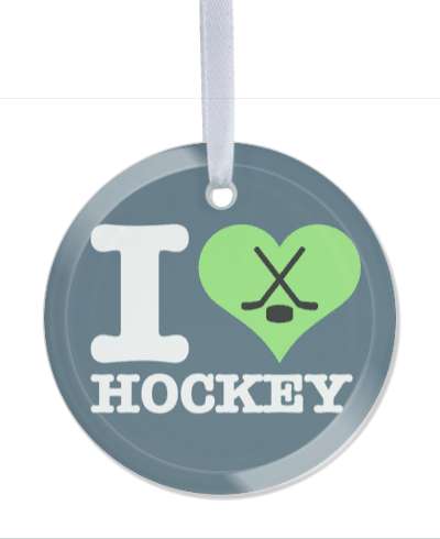 i love hockey crossed sticks puck love sports green heart stickers, magnet