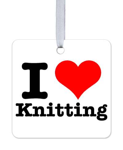 i love knitting white red heart stickers, magnet