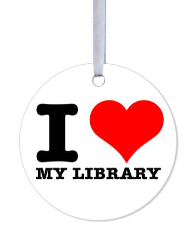 i love my library red heart stickers, magnet