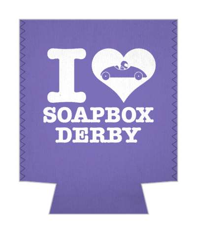 i love soapbox derby purple white heart stickers, magnet