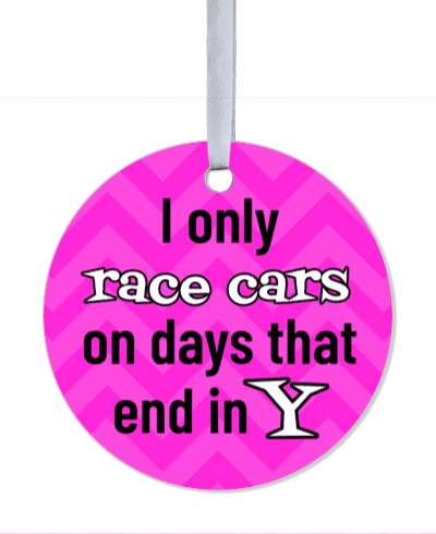 i only race cars on days that end in y magenta stickers, magnet