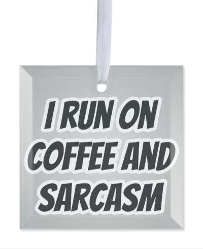 i run on coffee and sarcasm grey black bold stickers, magnet