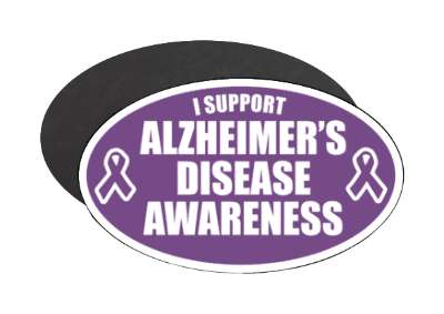 i support alzheimers disease awareness purple ribbons stickers, magnet